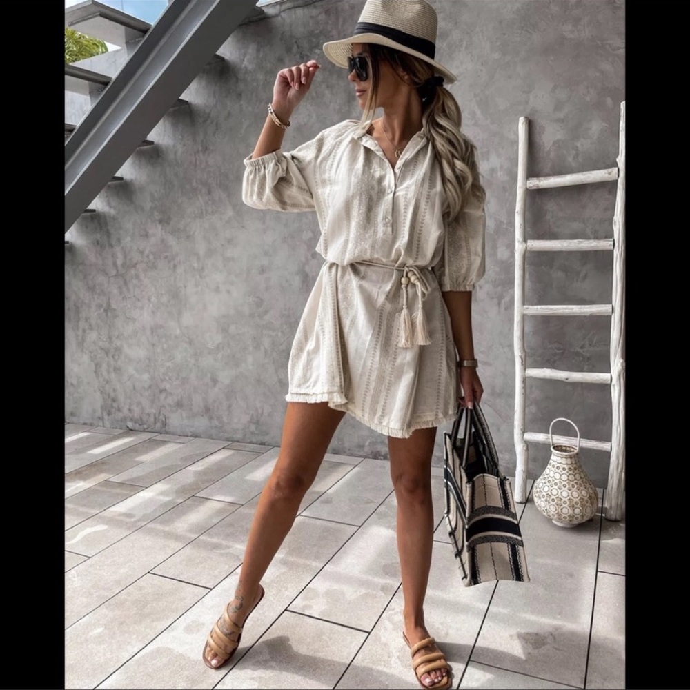 Zoe Bell Boho Shirt Mini Tassel Cotton Sundress -NWT